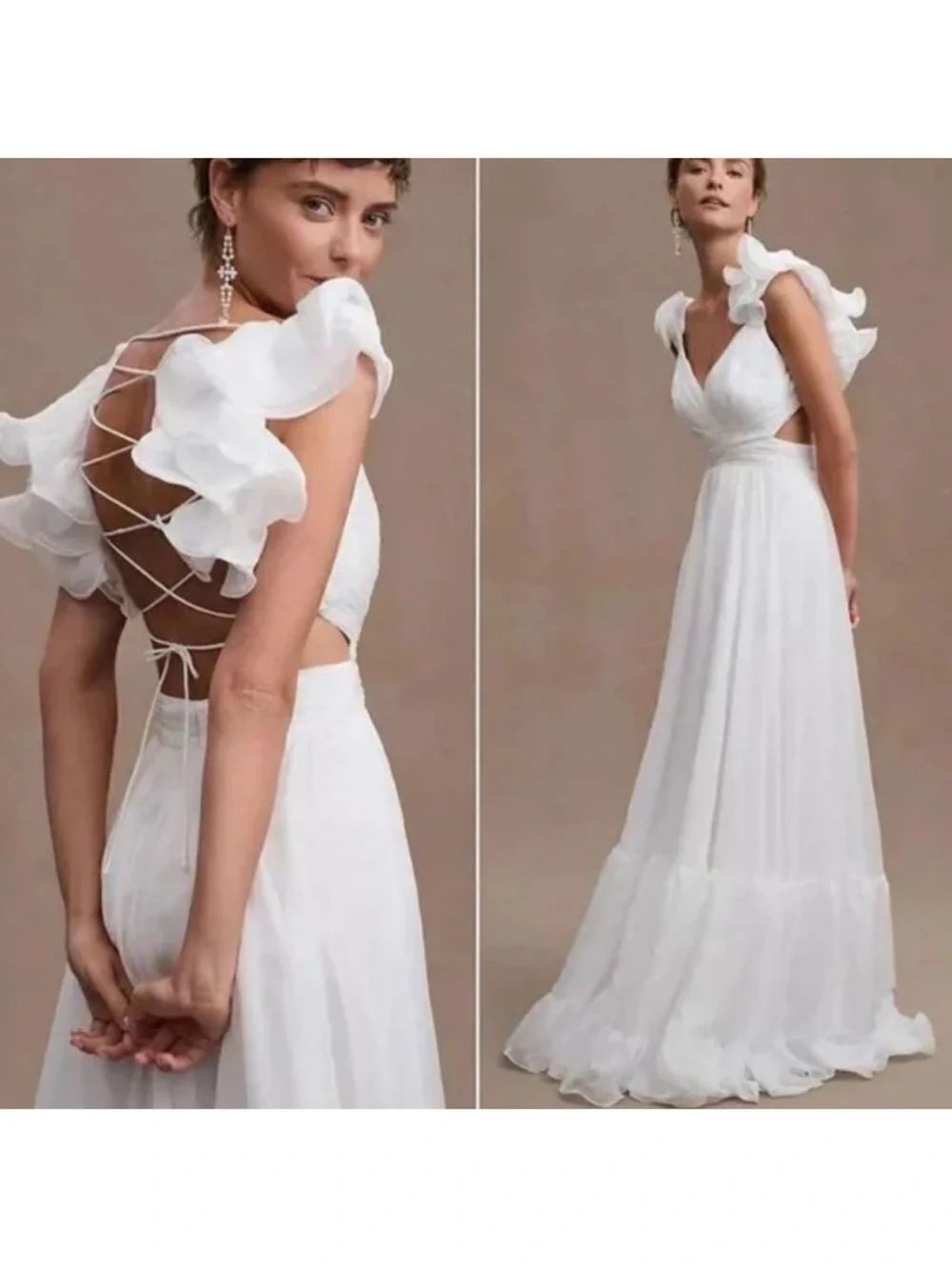 Mac Duggal 67911 RUFFLE TIERED CUT-OUT CHIFFON GOWN size 6 NWT